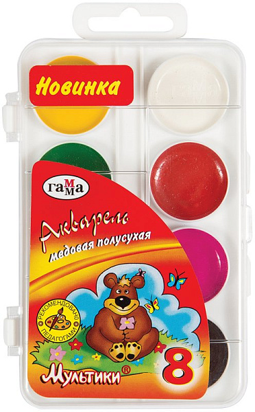 Акварель 8 цв. б/к "Мультики" пл/уп