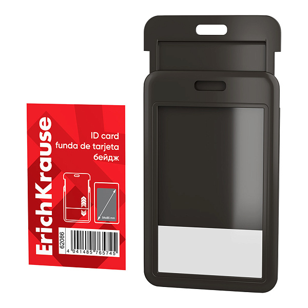 Бейдж вертикальный в комплекте с лентой  ErichKrause слайдер, твердый пластик ABC , вставка 54х85 мм, ассорти, в пакете