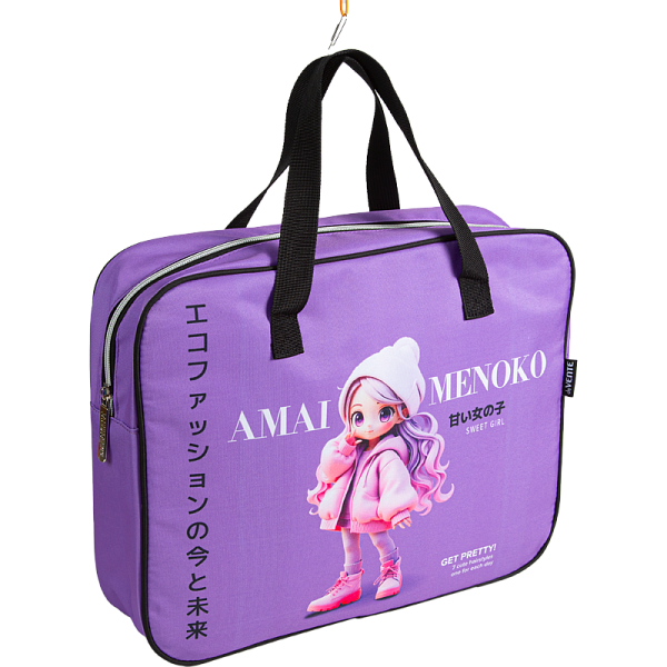 Папка для тетрадей, ИЗО и технологии "deVENTE. Amai Menoko" A4 (36x28x8 см), плотный износостойкий полиэстер с водоотталкивающей пропиткой, отделение на молнии с внутренним карманом, с текстильными ручками увеличенной длины 28 см, с текстильным расши