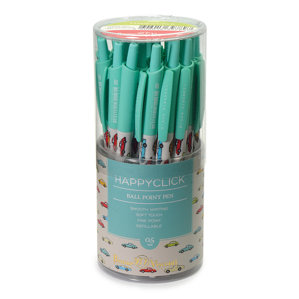 Ручка шариковая 0,5 мм "HappyClick. Разноцветные машины" СИНЯЯ 