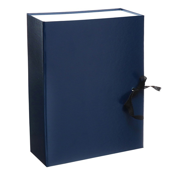 Короб архивный А4, 120мм, INDEX разборный, бумвинил, на 2-х завязках, синий