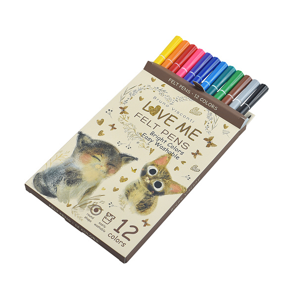 Фломастеры 12 цв. "LOVE ME. Милый котик" Bruno Visconti