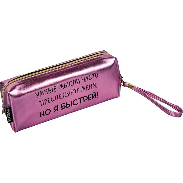 Пенал-косметичка "deVENTE. Я всегда опаздываю вовремя!" 21,5x8x5 см, прямоуг.для 75 пр.на молнии,с ручкой-петлей на карабине