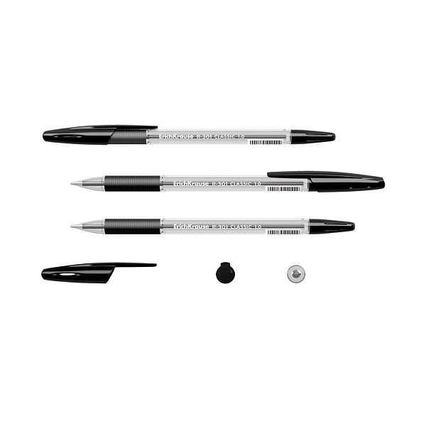 Ручка шариковая ErichKrause R-301 Stick&Grip Classic 1.0 мм ЧЕРНАЯ (в коробке по 50 шт.)