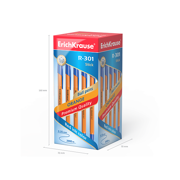 Ручка шариковая ErichKrause® R-301 ORANGE 0.7 Stick синяя (22187)