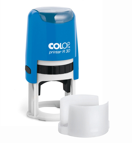 Оснастка для круглой печати с крышкой автоматмческая PRINTER R30 , d30 мм, корпус синий