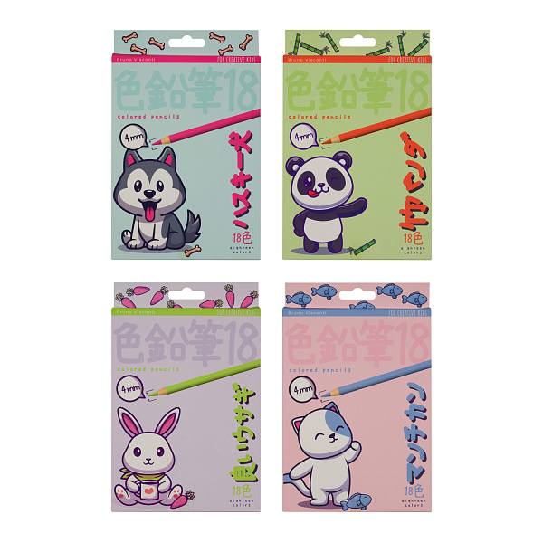 Карандаши 18 цв. "KAWAII ANIMALS" 4,0 ММ, пластиковые 4 ВИДА