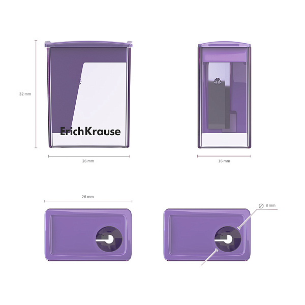 Точилка пластиковая ErichKrause City Mini, Pastel, с контейнером, ассорти (в коробке-дисплее по 28 шт)