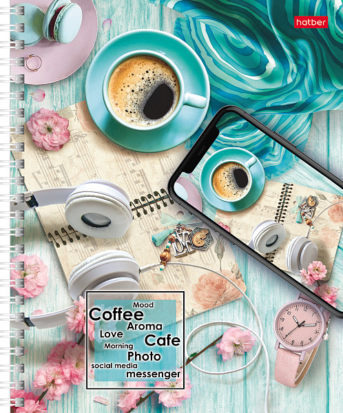 Тетрадь А5 96 листов в клетку на гребне, "Время для кофе", обложка мелованный картон, 60 г/м2