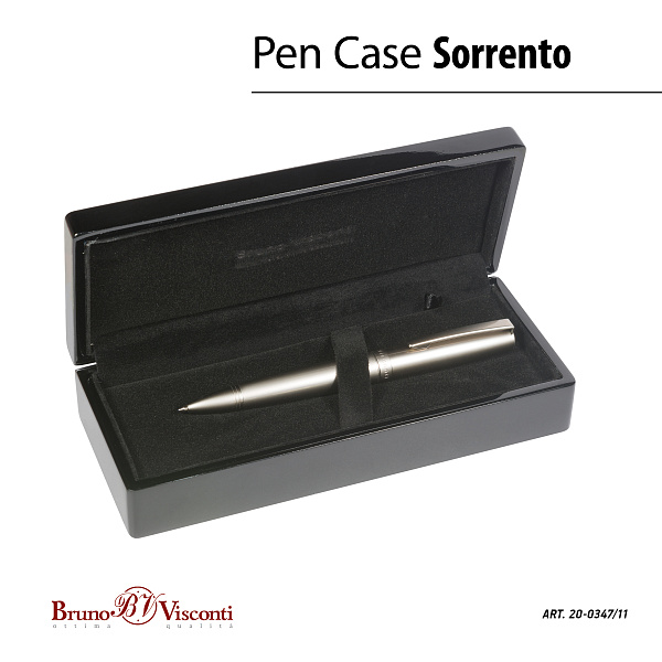 Ручка "SORRENTO" шарик. в футляре ДЕРЕВЯННОМ лак. 1.0 ММ, СИНЯЯ (корпус шампань, футляр черный)