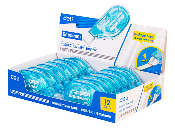 Корректир. лента 5мм х 6м Deli  голубой корпус белый дисплей картонный