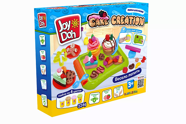 Масса для лепки Joy Doh, набор CAKE CREATION - КОНДИТЕРСКАЯ, доп. пресс-формы, 17 аксессуара, 4 баночки с тестом,  (4 х 56г.), 1/6