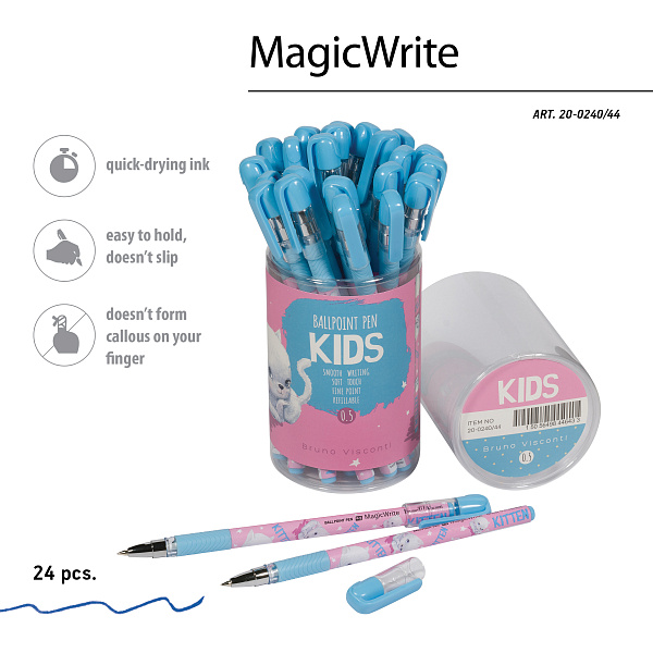 Ручка шариковая 0,5 мм "MagicWrite. Кошка с бантиком" СИНЯЯ