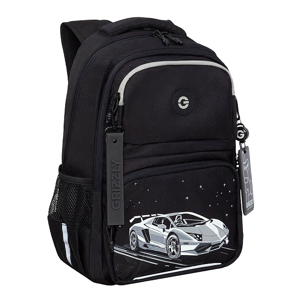 Рюкзак школьный с обвесом и картхолдером на держателе (/2 черный - серый)