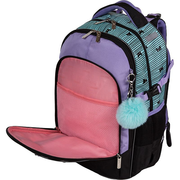 Рюкзак "deVENTE. Ergo. Super Cats" школьный 39x28x20 см (18 л) 850 г, текстильный, 2 отделения на молнии, одно с уплотненным отделением для ноутбука до 15 дюймов и книг и карманом для учебников, второе с органайзером и карабином для ключей, передний 
