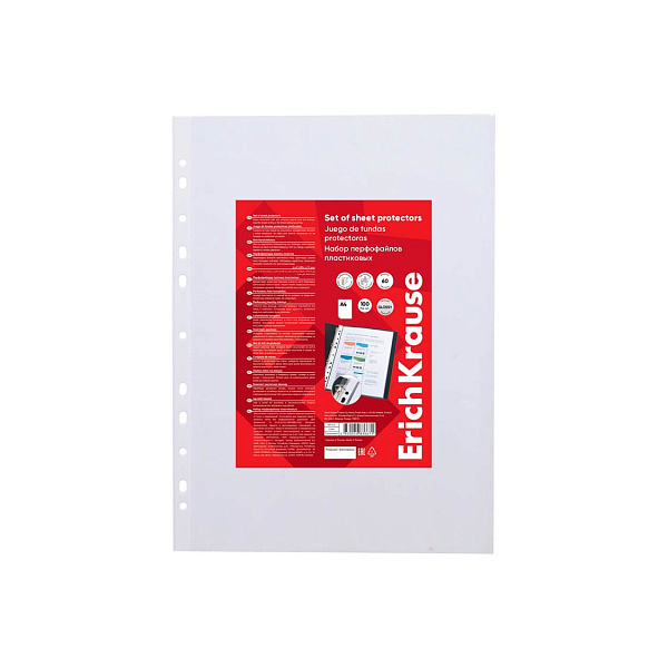 Папка-вкладыш А4 60 мкм ErichKrause Glossy Clear, прозрачный (в пакете по 100 шт.