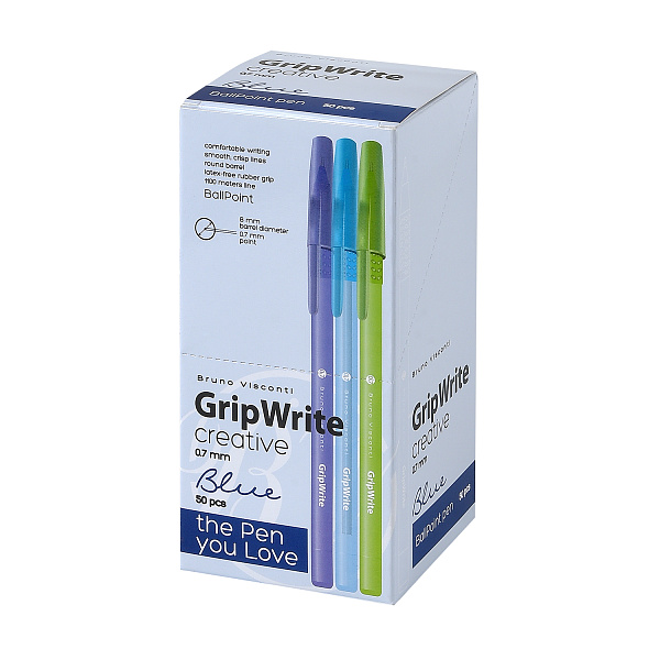Ручка шариковая 0,7 мм "GripWrite Creative" СИНЯЯ (3 цвета)