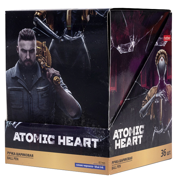 Ручка шариковая автомат. 0,7 мм Hatber Atomic Heart Синяя. Дисплей-витрине 36шт
