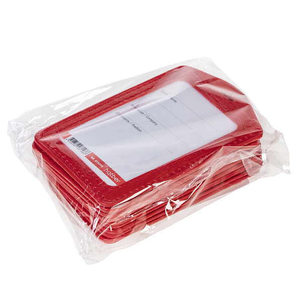 Бейдж Hatber вертик 72х112мм (внутр.54х87мм),  экокожа, красный