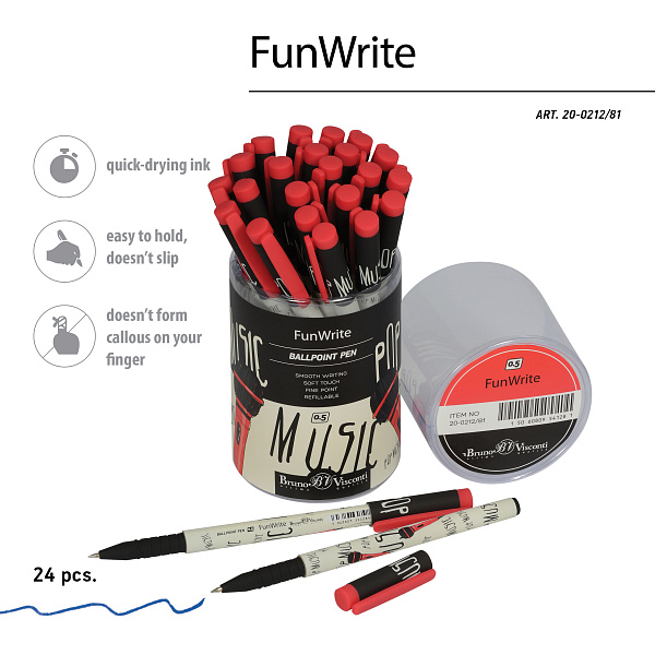 Ручка шариковая 0,5 мм "FunWrite. Музыка. Микрофон" СИНЯЯ