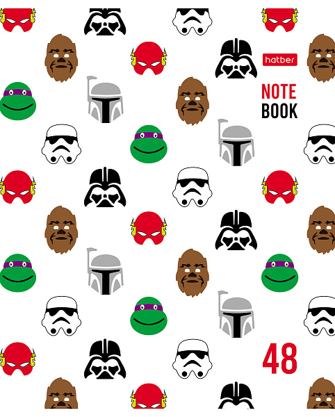 Тетрадь 48 л. кл. "Известные маски" на скобе, скругл.углы 