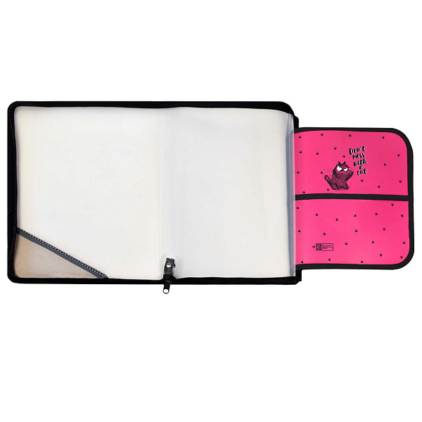 Папка для уроков труда пластиковая арт. / 12 КРЭЙЗИ КОТ (полипропилен, формат А4, 22.8x32.8 см, 1 отделение (-я), молния, внутренний разделитель с эластичными держателями для канцелярских принадл