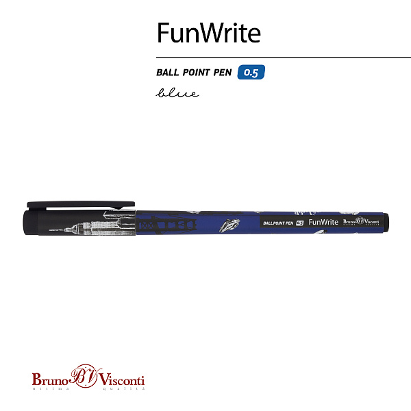 Ручка шариковая 0,5 мм "FunWrite. Романтическое путешествие. Нью-Йорк" СИНЯЯ