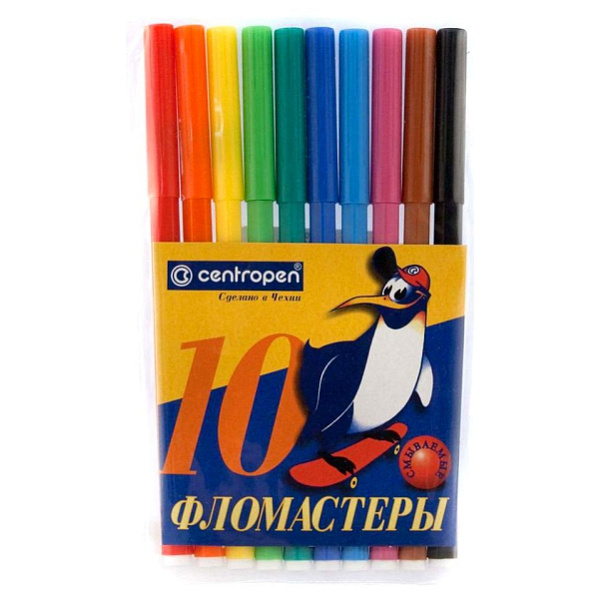 Фломастеры 10 цветов "Пингвины", линия 1.0 мм, смываемые