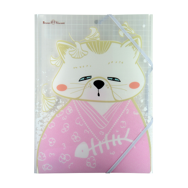 Папка на резинке А4 "КОТЫ В ЯПОНСКОМ СТИЛЕ",  4 ВИДА 