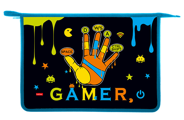 Папка для тетрадей А4 молнии сверху Hatber 1 отд. 245х340х40мм "Old gamer" пластик,  в индив.упак.