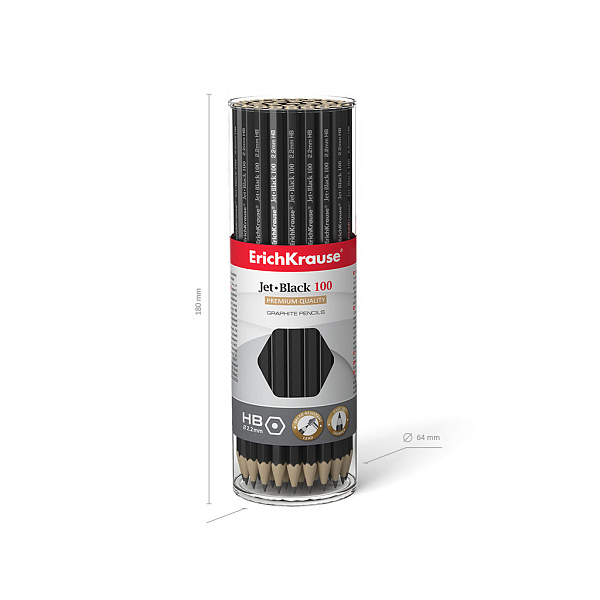 Карандаш ч/г ErichKrause Jet Black 100 HB шестигранный (в тубусе по 42шт.)