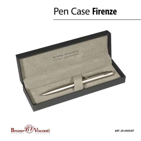 Ручка "FIRENZE" В SOFT TOUCH футляре 1.0 ММ, СИНЯЯ (корпус шампань, футляр черный)