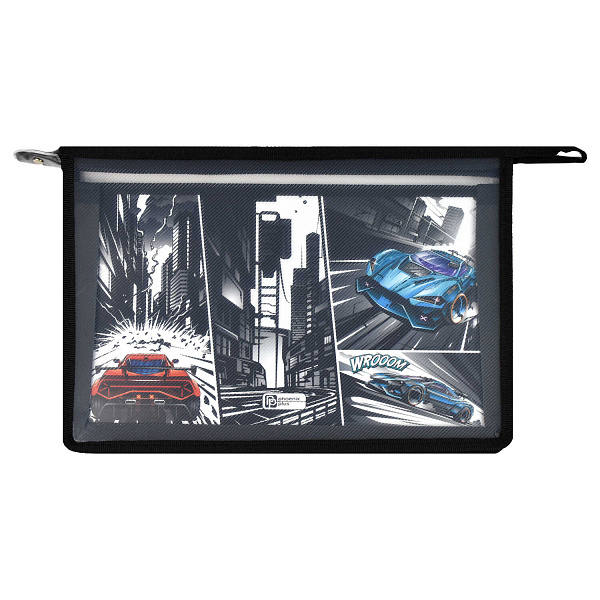 Папка для труда А4 Феникс+ "ГОНКИ" (полипропилен, 33x23 см, 1 отд., молния, внутренний разделитель с эластичными держателями для канцелярских принадл