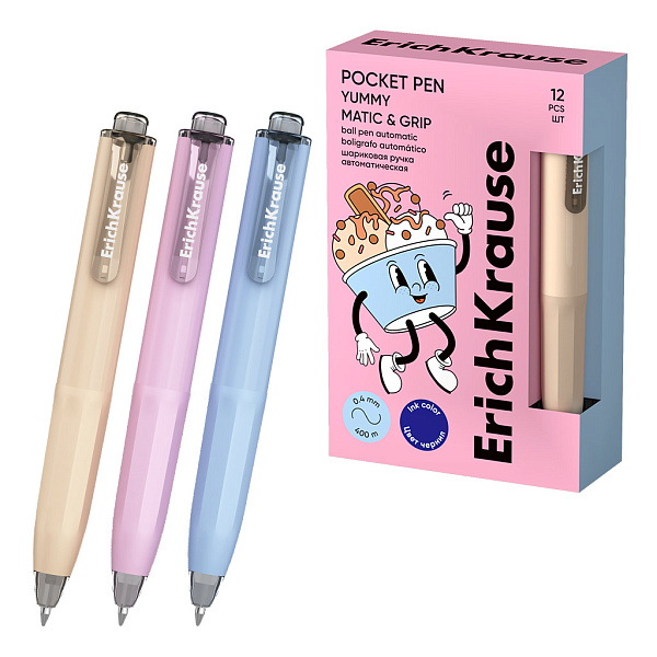 Ручка шариковая автоматическая ErichKrause Poсket Pen Matic&Grip Yummy 0.5, цвет чернил синий (в коробке по 12 шт.)
