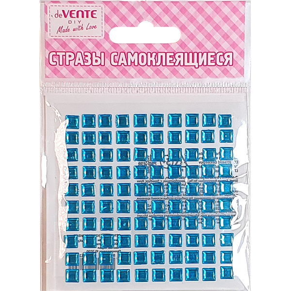 Стразы самоклеящиеся "deVENTE. Square" акриловые, 6 мм, голубые, карточка 86x86 мм, 100 шт в пластик