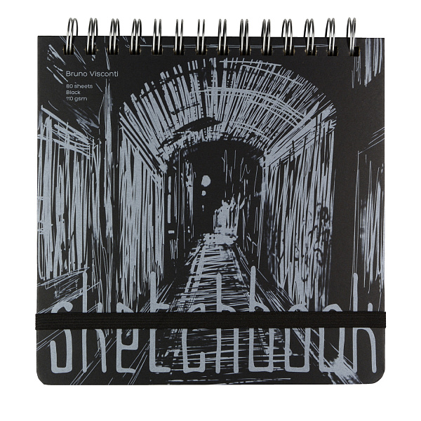 SKETCHBOOK 200х200 мм 80 л. ЧЕРНЫЙ 110 гр. НА ГРЕБНЕ  (4 ВИДА) 