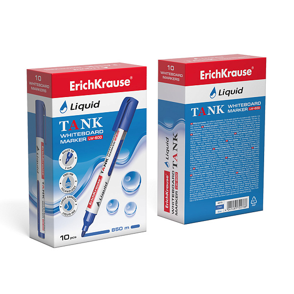 Маркер для досок с жидкими чернилами ErichKrause® Tank LW-600, цвет чернил синий (в коробке по 10 шт.)