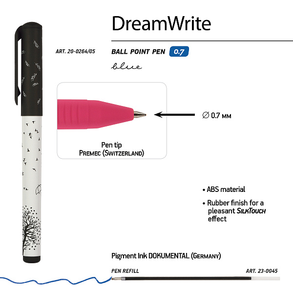 РУЧКА "DreamWrite.  Черно-белая романтика" ШАРИКОВАЯ 0.7 ММ, СИНЯЯ, 3 ВИДА (10129060/170220/0012867,КИТАЙ)
