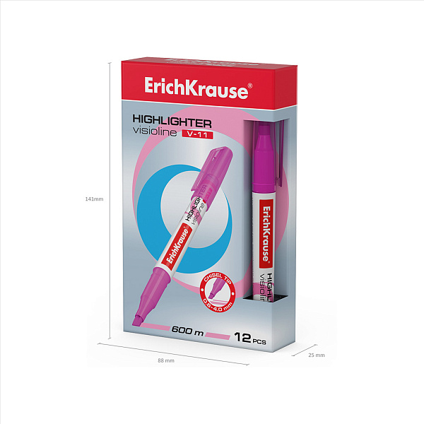 Маркер-текстовыделитель ErichKrause® Visioline V-11, розовый (в коробке )