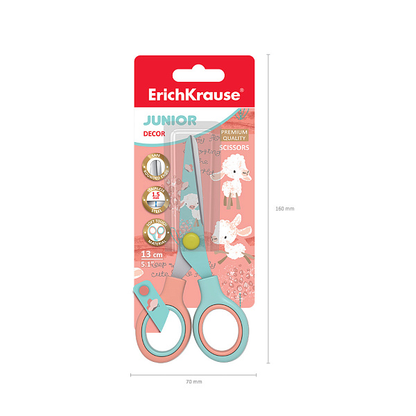 Ножницы 130 мм ErichKrause Junior Decor Curly Sheep с принтом на лезвиях, (в блистере по 1 шт.)