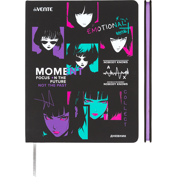 Дневник 1-11 кл. 48 л. "deVENTE Label. Anime Style" с сиреневым срезом, твердая обложка из искусственной кожи, шелкография, 1 ляссе, белая бумага 80 г/м², печать в 1 краску,