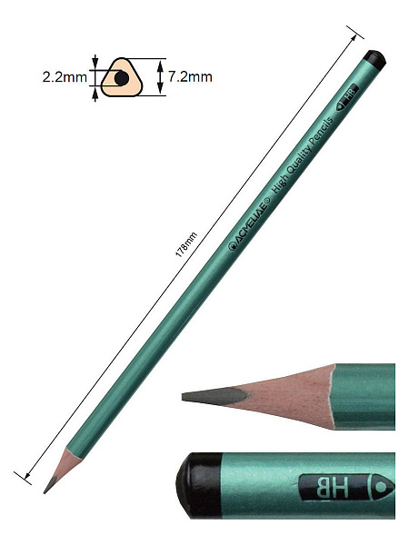 Карандаш ч/г HB ACMELIAE трехгранный, корпус металлик, 6 цветов корпуса,