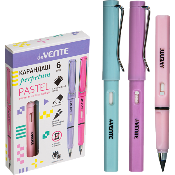 Карандаш подарочный "deVENTE. Perpetum. Pastel" с наконечником из специального металлического сплава, с ластиком внутри корпуса, цвета корпуса ассорти 3 цвета