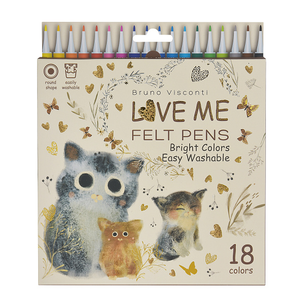 Фломастеры 18 цв. "LOVE ME. Котики приносят счастье" Bruno Visconti