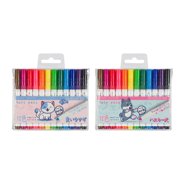 Фломастеры 12 цв. "KAWAII ANIMALS" с утолщёным стержнем, в ПВХ кармане
