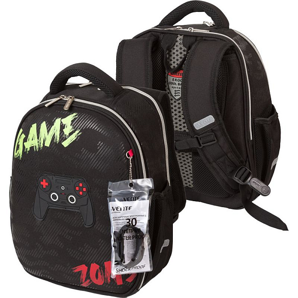 Рюкзак школьный "deVENTE. Junior. Gamer" жесткий 35x27x13 см (14 л) вес 800 г, 1 отделение на молнии с разделителями для учебников, с органайзером, 1 отделение для формата A4, 2 боковых кармана сеточкой на резинке, эргономичная формоустойчивая спинка