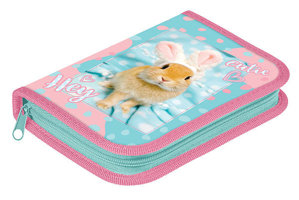 Пенал 1секц. д/дев. 190*130 Hatber "Ушастик" на молнии глянц. ламин. с табл.умножения  в индив.упак.