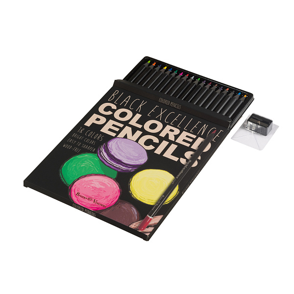 КАРАНДАШИ ЦВЕТНЫЕ ПЛАСТИКОВЫЕ  "Black Excellence" С ТОЧИЛКОЙ, 18 ЦВЕТОВ, 4 ВИДА (10702070/190723/3294953,КИТАЙ)