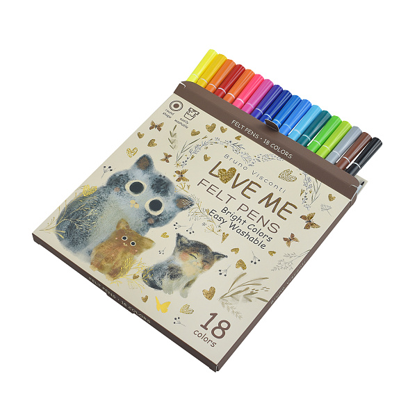 Фломастеры 18 цв. "LOVE ME. Котики приносят счастье" Bruno Visconti