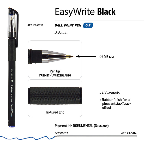 Ручка шариковая 0,5 мм "EasyWrite.BLACK" СИНЯЯ